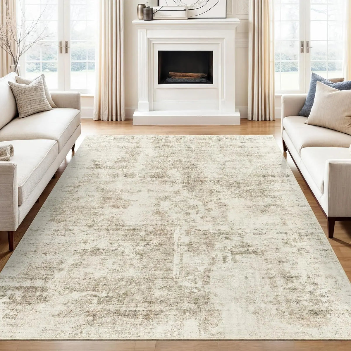 Art&Tuft Washable Abstract Block Styled Indoor Area Rug - Anti-Slip Backing, Stain-Resistant, Soft-Step Modern Minimalist Rug for Living Room, Bedroom Decor, Room Accessories