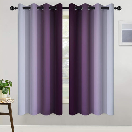 COSVIYA Grommet Room Darkening Ombre Purple Curtains W52xL63 inch