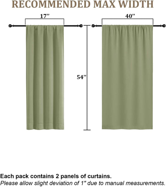 Lecloud Sage Green Room Darkening Curtains 54 Inch Length 2 Panels, Window Curtains for Bedroom, Energy Thermal Insulating Rod Pocket Curtain Drapes for Small Window, 40" W x 54" L