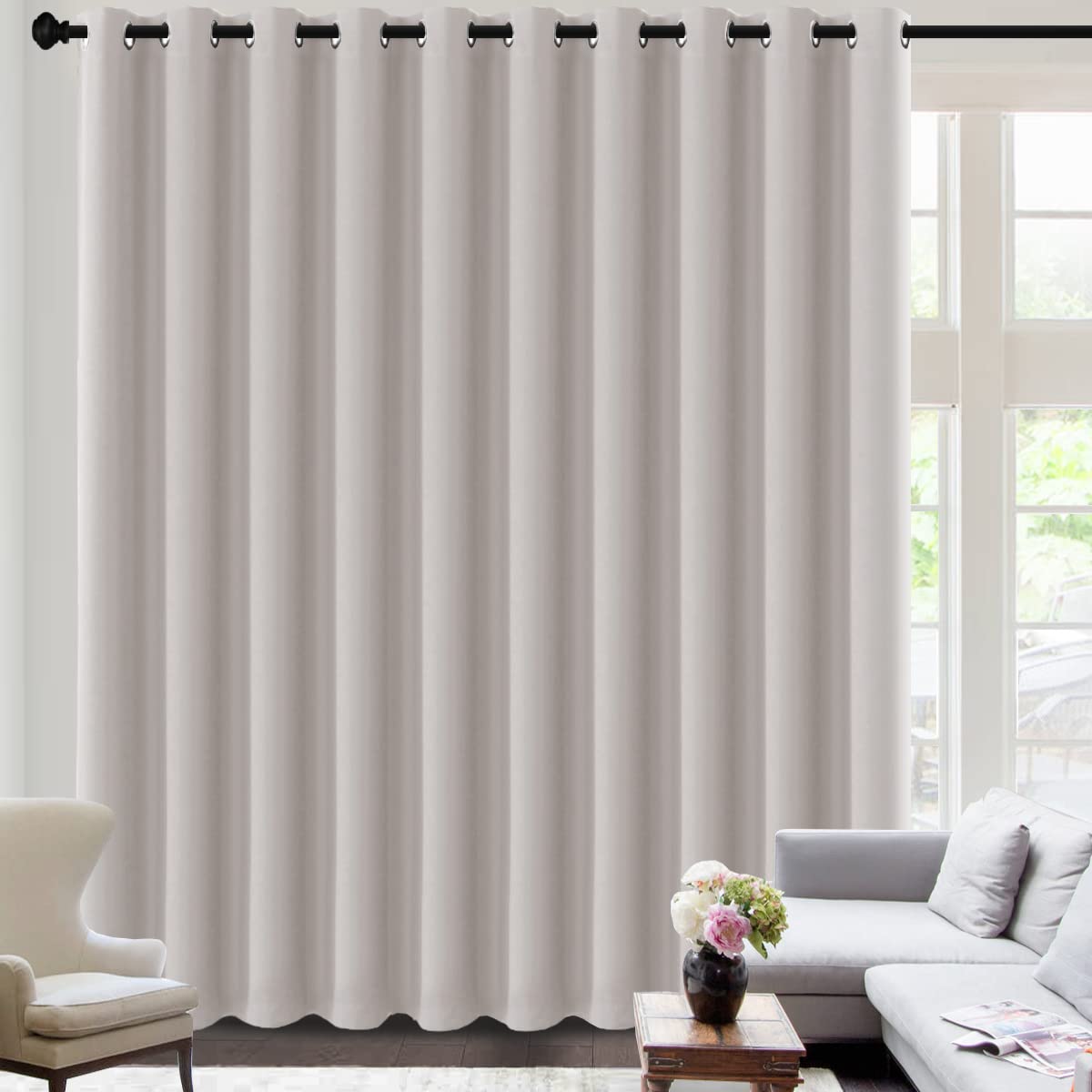 H.VERSAILTEX 100% Blackout Curtains for Bedroom Black Out Curtains 96 inch Thermal Insulated Long Blackout Curtains for Living Room, Energy Saving Curtains for Patio Door Grommet (1 Panel, Jet Black)
