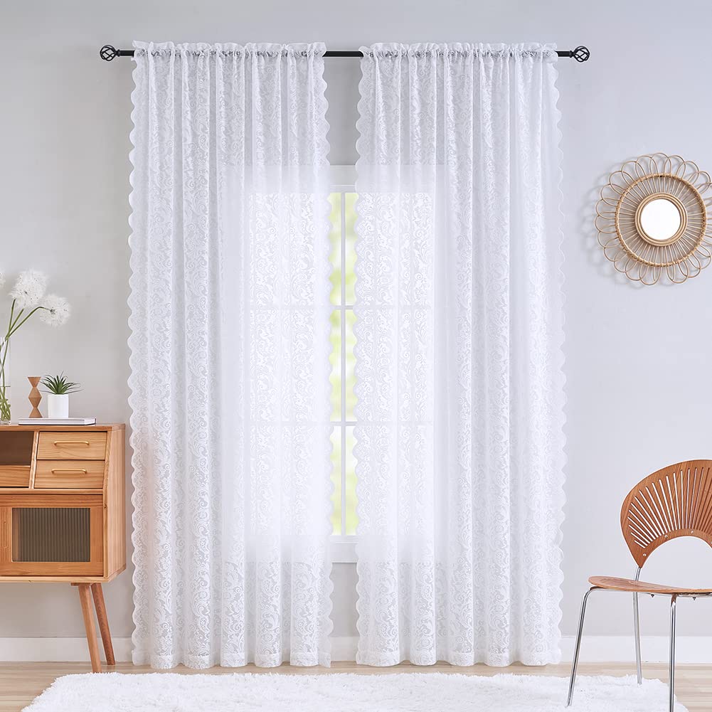 ALIGOGO Black Lace Curtains for Living Room, Gothic Decor, 52W x 84L Inch