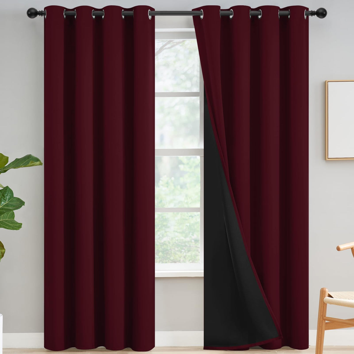 Yakamok Burgundy Red Blackout Curtains 84 inches Long for Bedroom 38" Wide