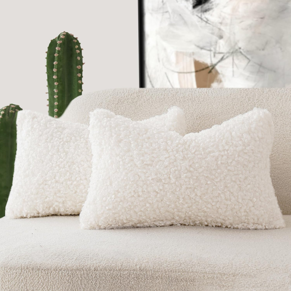 Foindtower Decorative Fuzzy Faux Fur Throw Pillow Covers 24x24 Inch Oatmeal