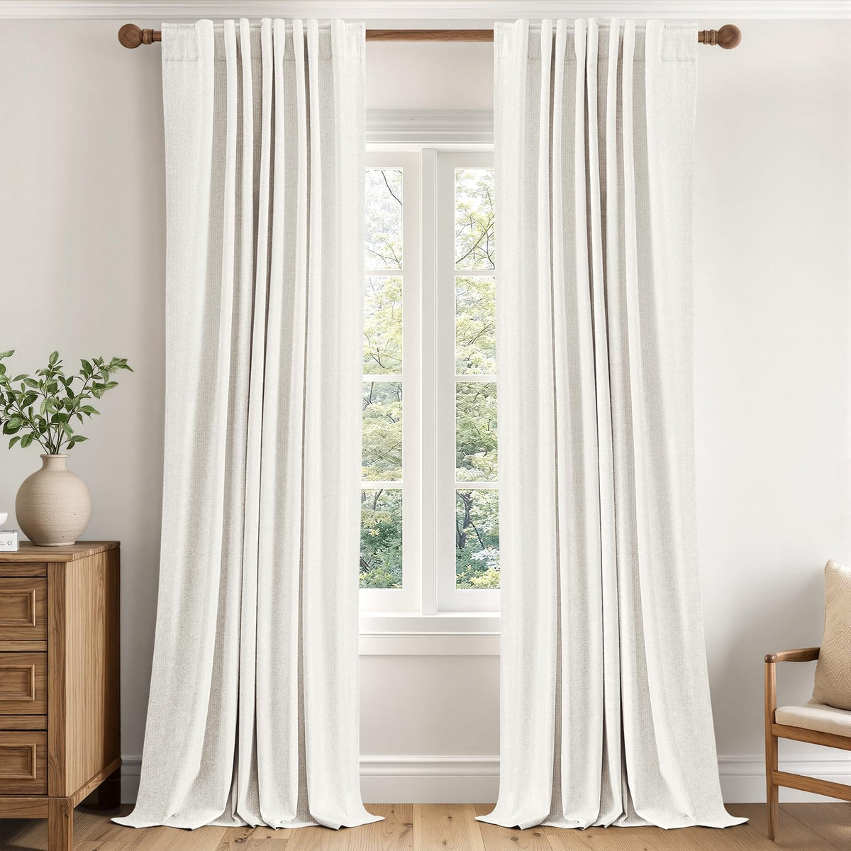 MIULEE 100% Blackout Linen Curtains for Bedroom 40W x 84L Cream 2 Panels