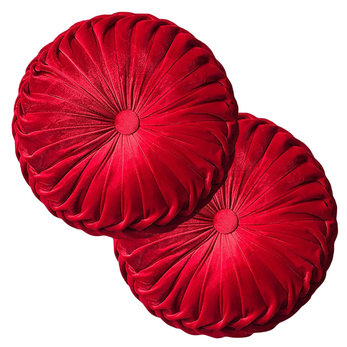 Teieas Round Throw Pillow Velvet Pleated Round Pillow Cushion Light Blue