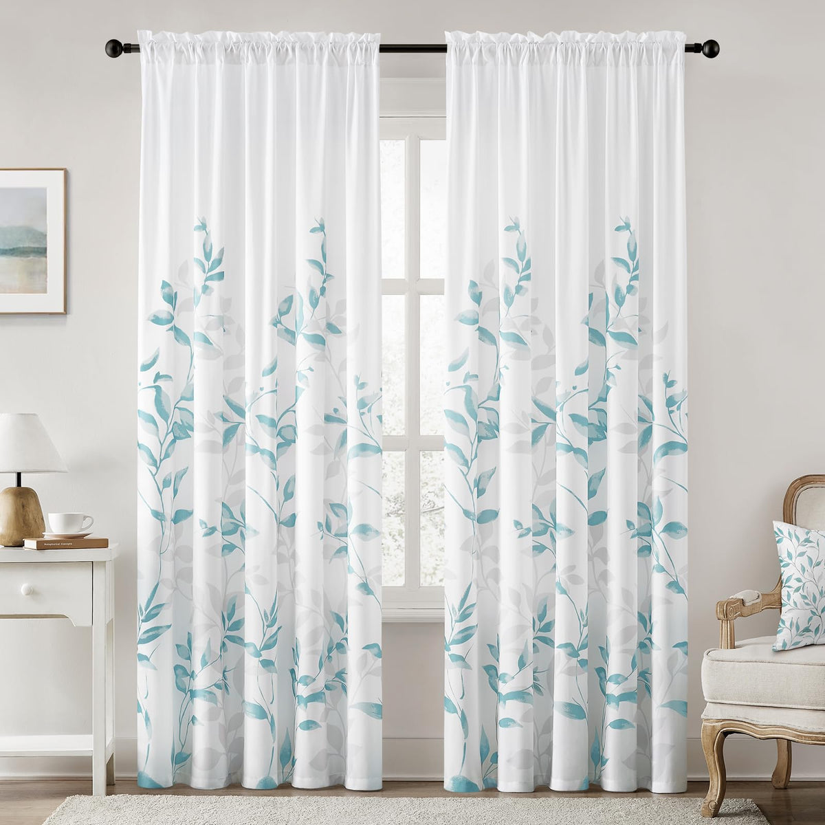 HOMEIDEAS Light Grey and White Privacy Sheer Curtains, 52X63 Inch, 2 Panels