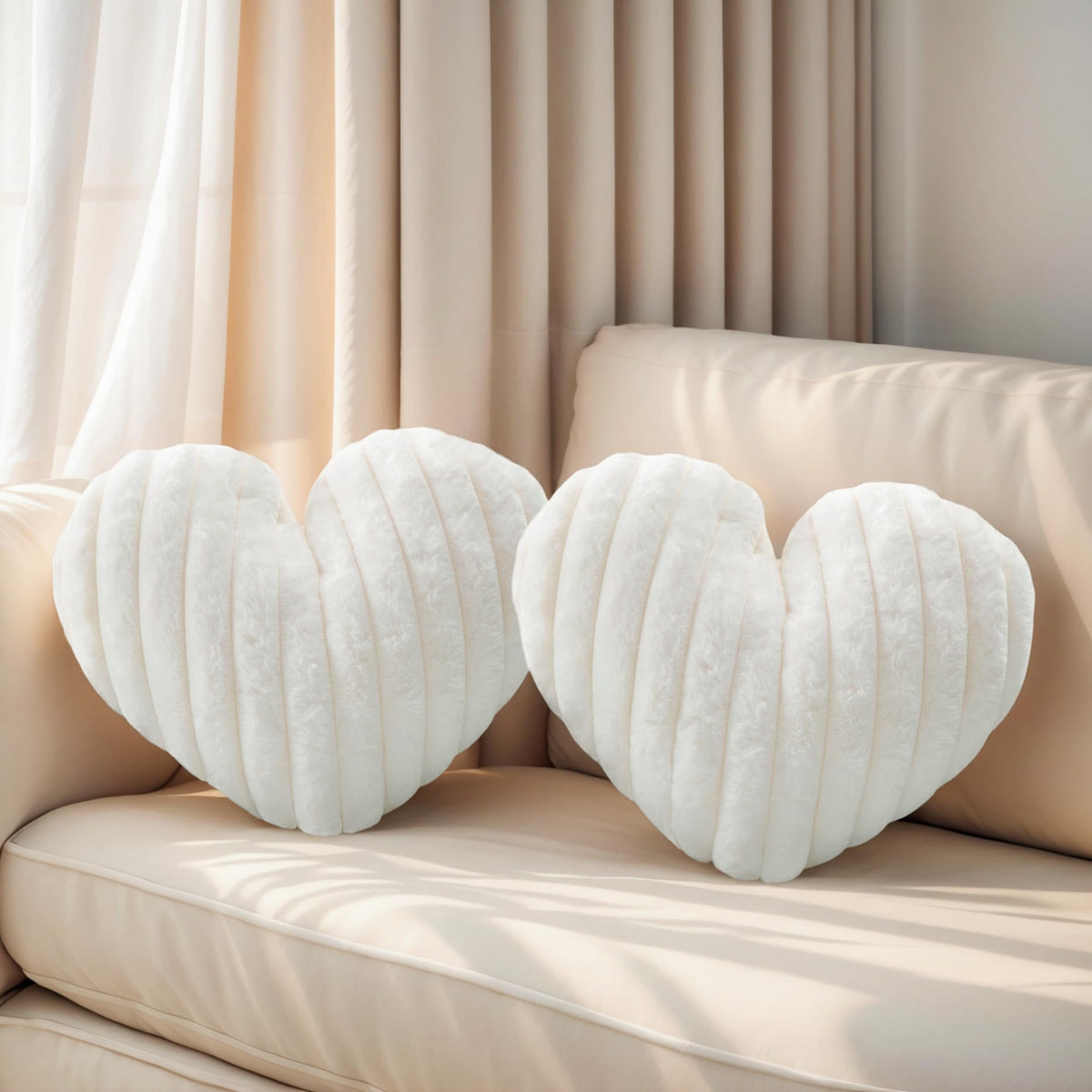 16 Inch White Heart Pillow Cute Fluffy Decorative Throw Pillows for Bed