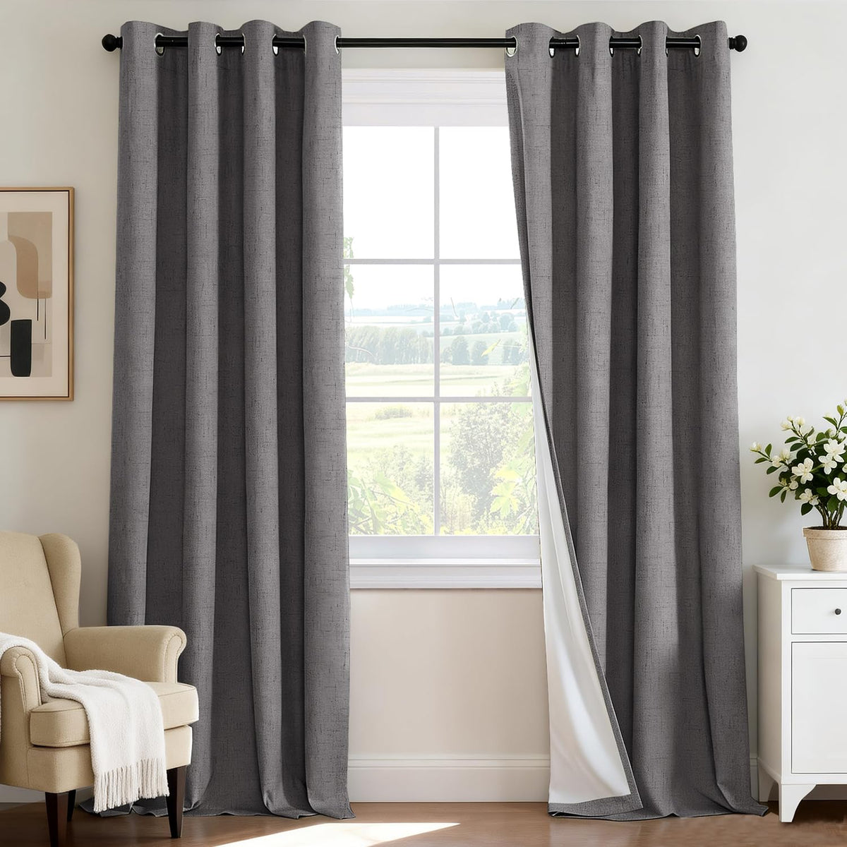 H.VERSAILTEX 100% Blackout Curtains for Bedroom 84 Inches Long Grommet Linen Face Full Light Blocking Curtain Drapes for Living Room Thermal Linen Look Curtains 2 Panels Set, 52" W x 84" L, Navy