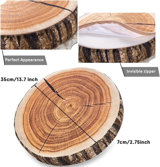 HYSEAS Decorative Round Throw Pillow, 3D Digital Print Comfortable Funny Cute Wood Log Pillow Circle Seating Floor Cushion for Home, Couch, Sofa, Bedroom, Stump, 14 x 2.75 Inch, 1 Pack