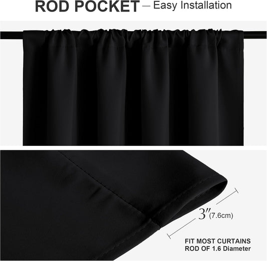 PONY DANCE Black Out Curtains 72 inch Long, Black, 2 Panels