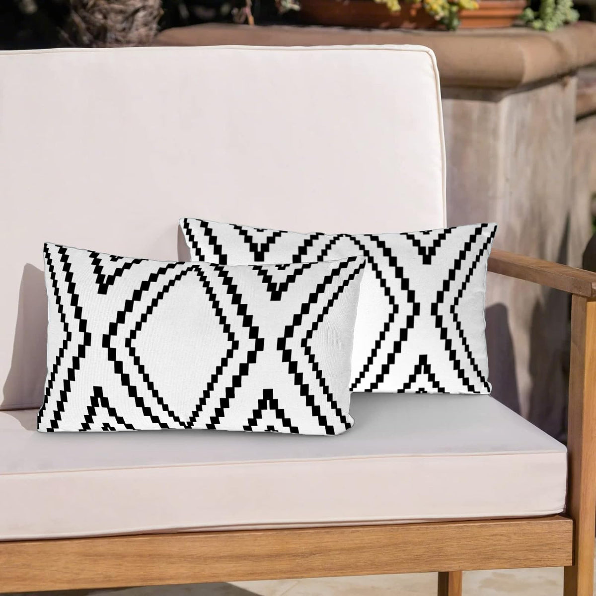 Outdoor Pillow Cover Waterproof Set of 2, Black and White Geometric Throw Pillows Cover for Patio Furniture, Outdoor Pillow Covers for Couch, Black (Black&White-01, 18" x 18" Pack of 2)
