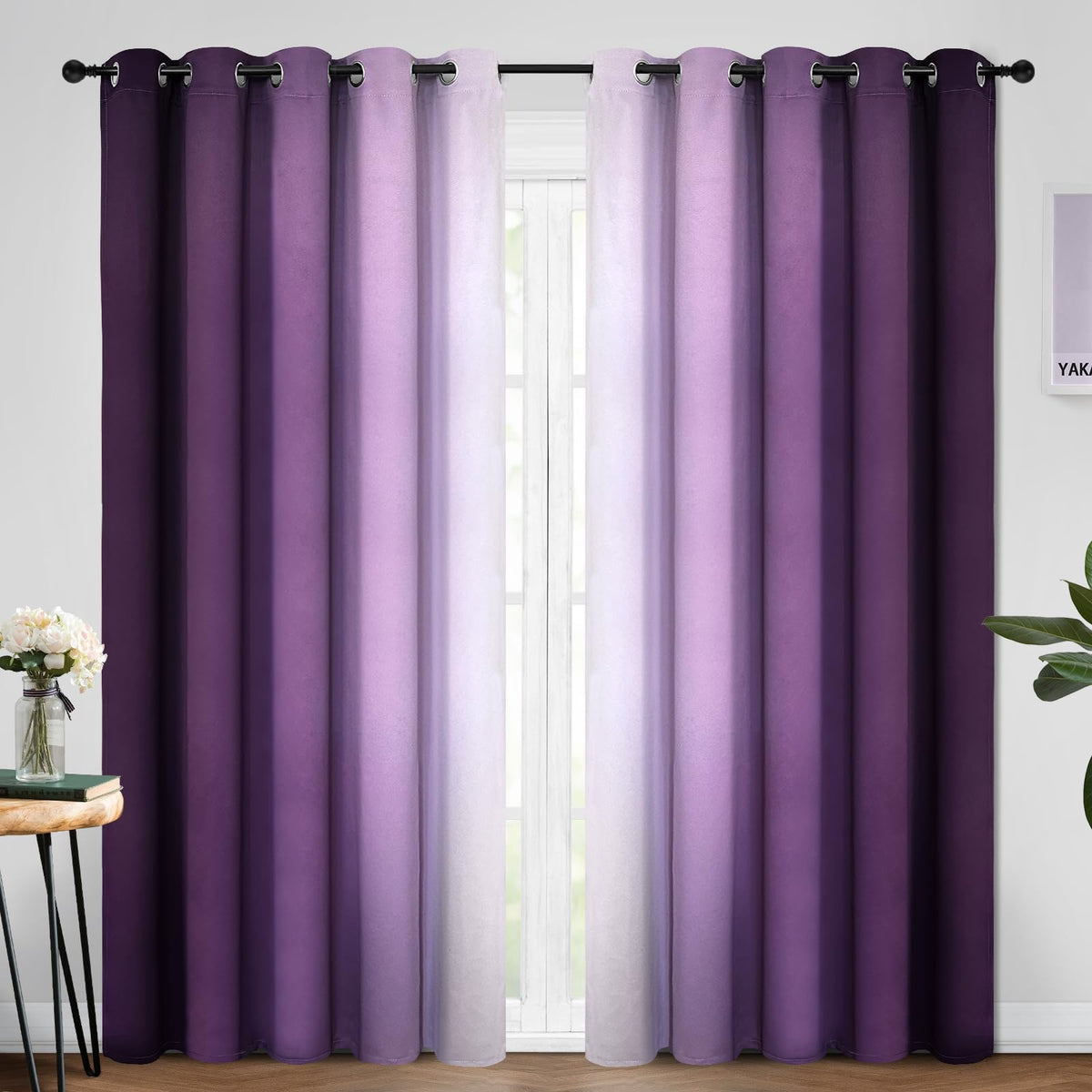 Yakamok Ombre Curtains Blue and Greyish White for Living Room,52Wx84L