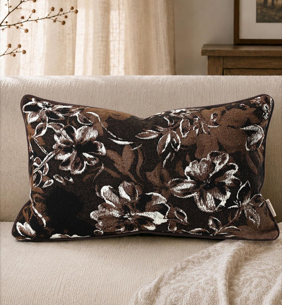 Chenille Throw Pillow Cover, 18x18 Inch, Fall Floral