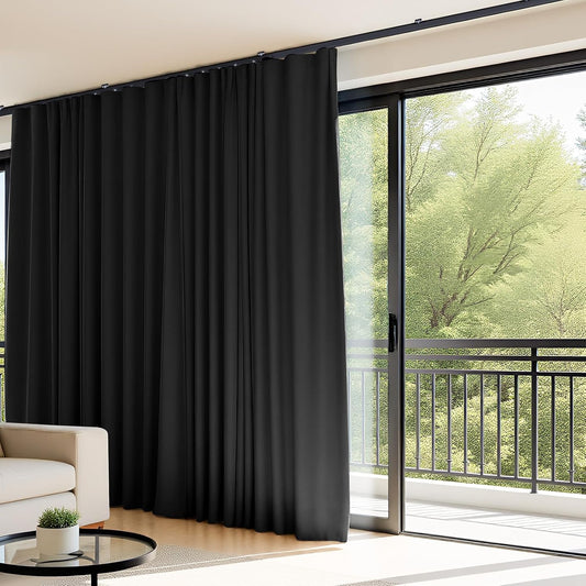 Room Divider Curtains Flexible Ceiling Tracks Set Curtain Track Ceiling Mount Blackout Curtain for Living Room Bedroom Ceiling Curtain Rod Privacy Dividers Panels W100 x H84 Black Drape & Black Rail