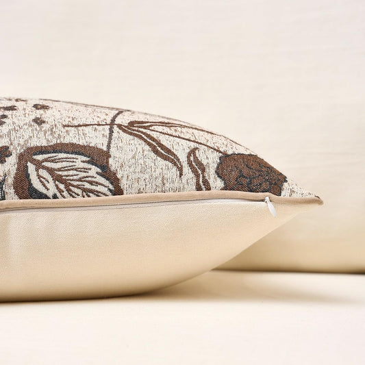 Beige Brown Floral Textured Throw Pillow Cover 18x18 Fall Vintage Rust Pillow Cover Farmhouse Summer Leaf Cushion Cover Chenille Neutral Flower Pillowcase Home Decor for Sofa Living Room Bed