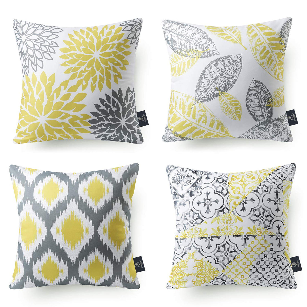 Phantoscope Set of 4 New Living Series Fall Leaf Geometric Coffee Throw Decorative Pillow Cover Cushion Cover 18 x 18 inches 45 x 45 cm