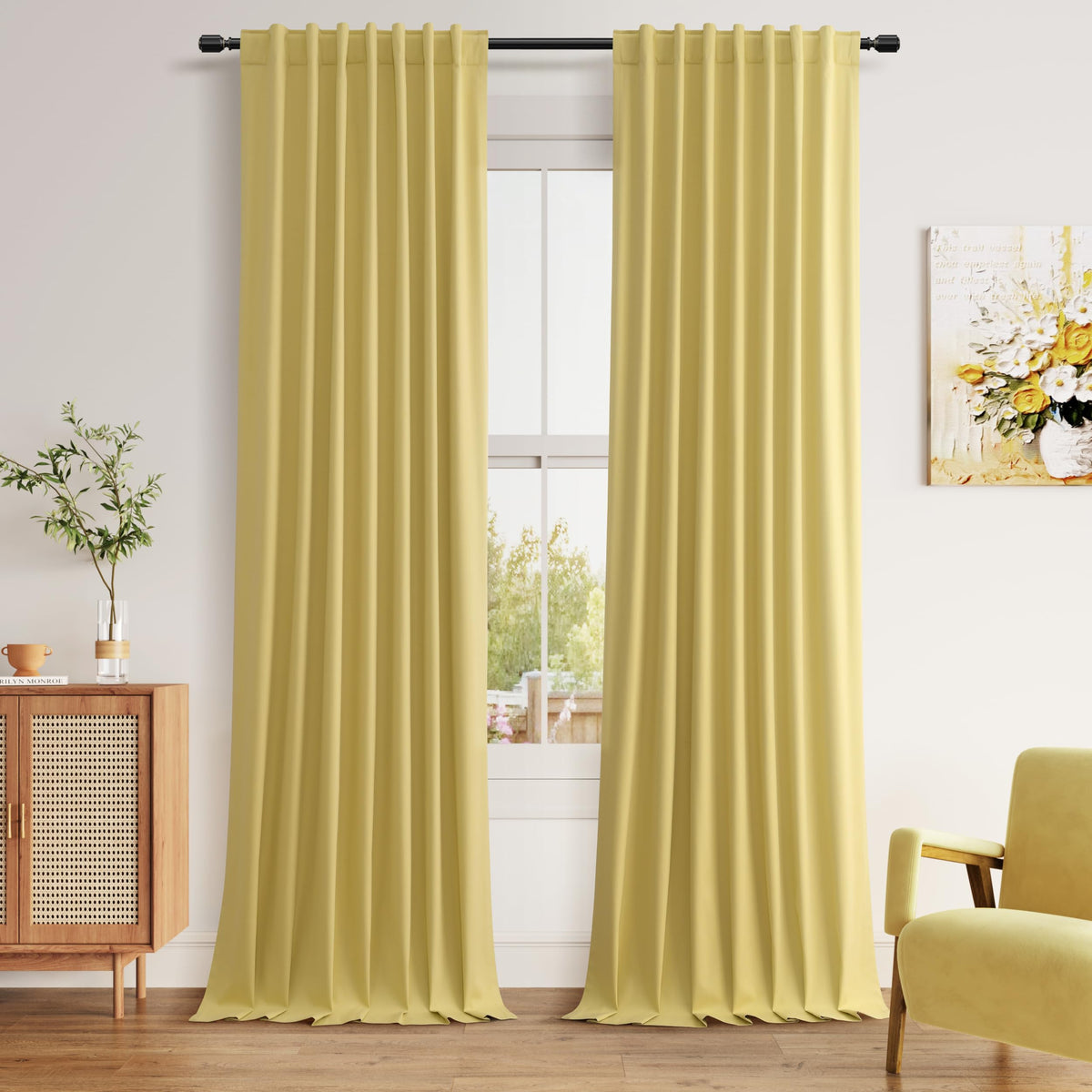 Guken Cream Linen Blackout Curtains 84 Inch Length 2 Panels Set for Living Room Bedroom Back Tab Thermal Insulated 100% Black Out Drapes Room Darkening Window Curtain Ivory Natural Beige
