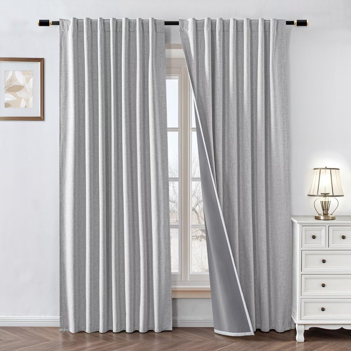 100% Blackout Curtains 84 inch Length Faux Linen (W52 x L84, Beige)