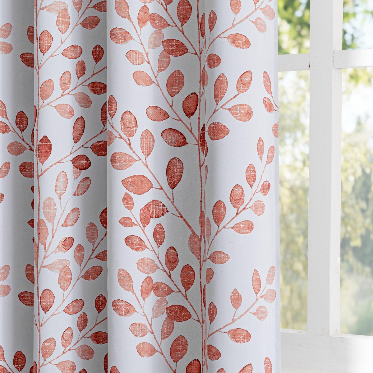 MYSKY HOME Grey Leaf Curtains 63 Inch Length for Bedroom Grommet 2 Panels
