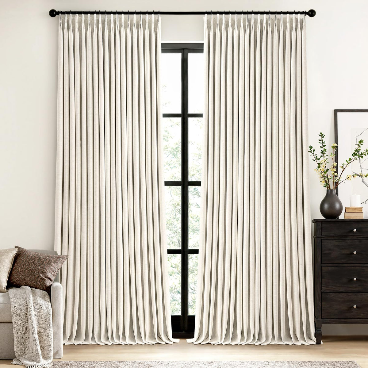 MIULEE Natural Pinch Pleated 100% Blackout Linen Curtains 40x84 Inches