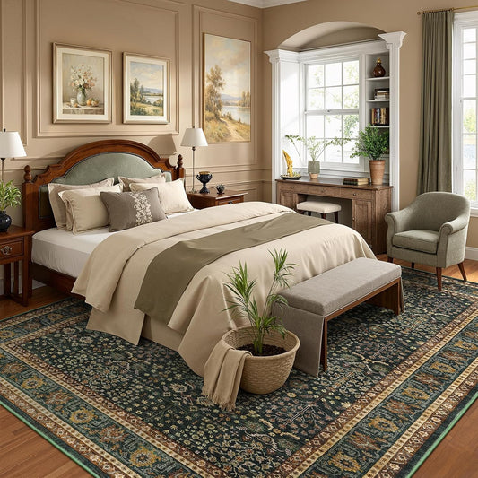 Lofus 9x12 Washable Area Rug for Living Room, Non-Slip Green Boho Carpet