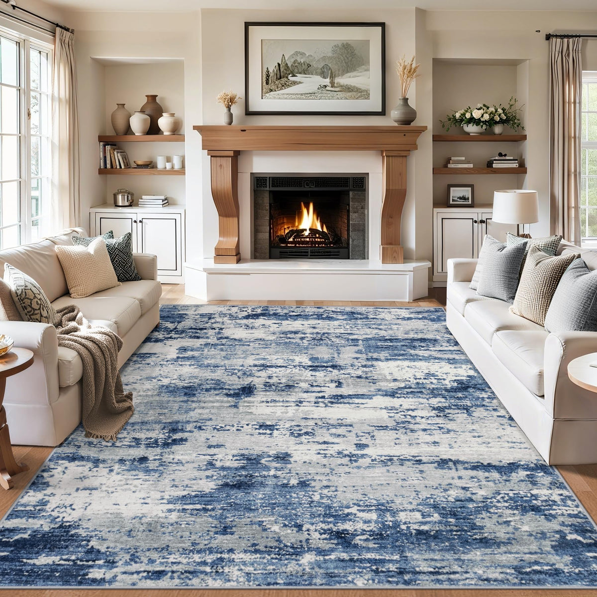PLHXFR 8x10 Area Rug Living Room: Modern Abstract Washable Carpet Grey