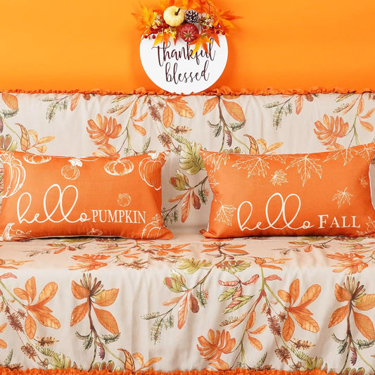 ONWAY Fall Throw Pillow Covers 12x20 Set of 2 Hello Fall Pumpkin Orange