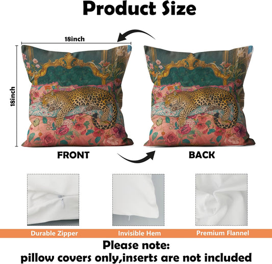 Maximalist Funky Tiger Leopard Cheetah Pillow Covers 18x18, Eclectic Home Decor, Tropical Trendy Preppy Colorful Tiger Decorative Throw Pillow Covers Pillowcases for Living Room Bedroom