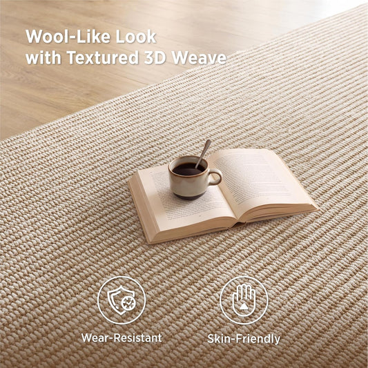 Bedsure 9x12 Faux Wool Area Rug for Living Room, Machine Washable, Beige