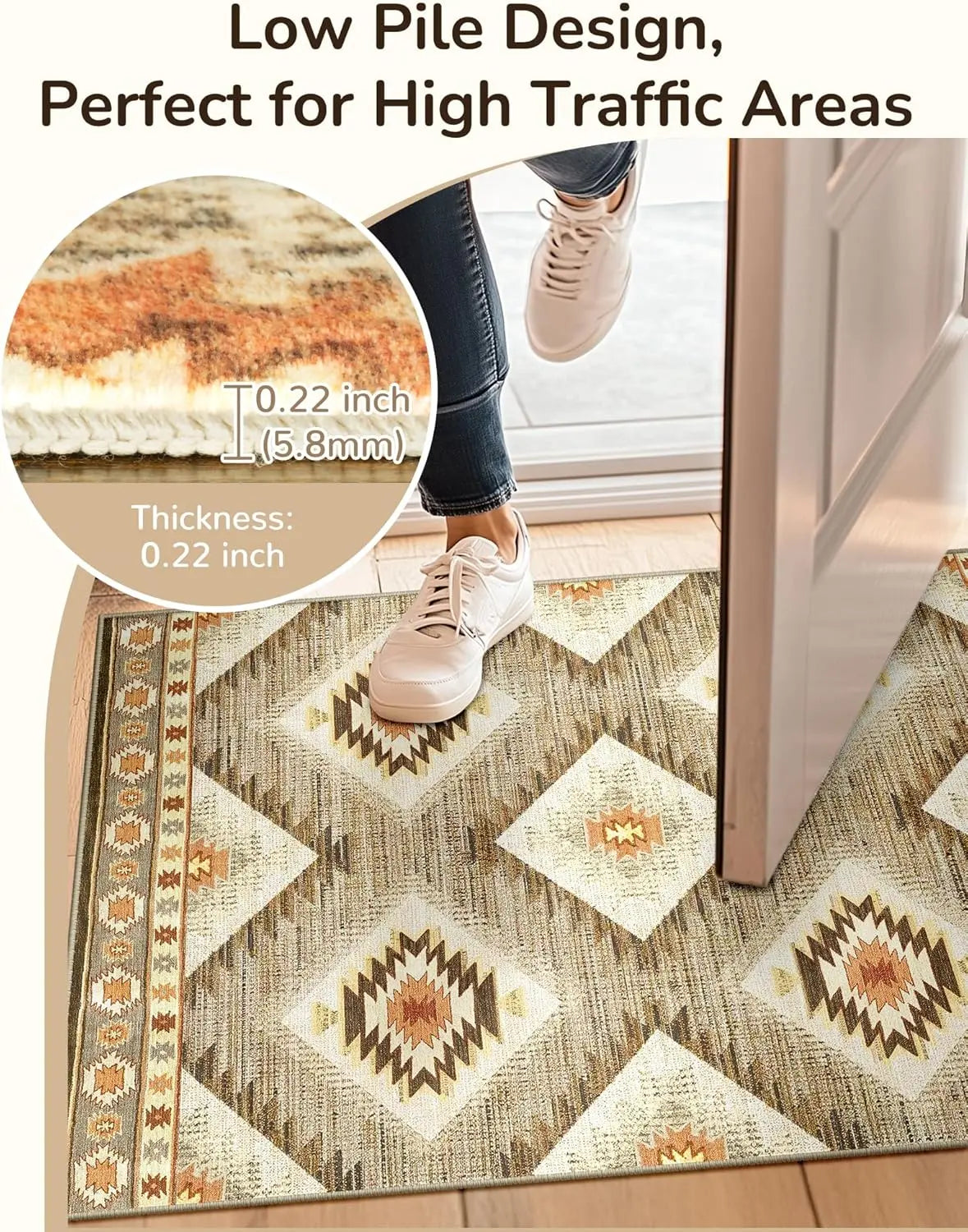 BESTSWEETIE Machine Washable Indoor Area Rug - Large Soft Faux Wool Geometric Aztec Rug, Non-Slip Wrinkle Resistant, OEKO-TEX Certified, for Living Room Decor & Bedroom, Various Sizes, Rustic Farmhouse Essentials