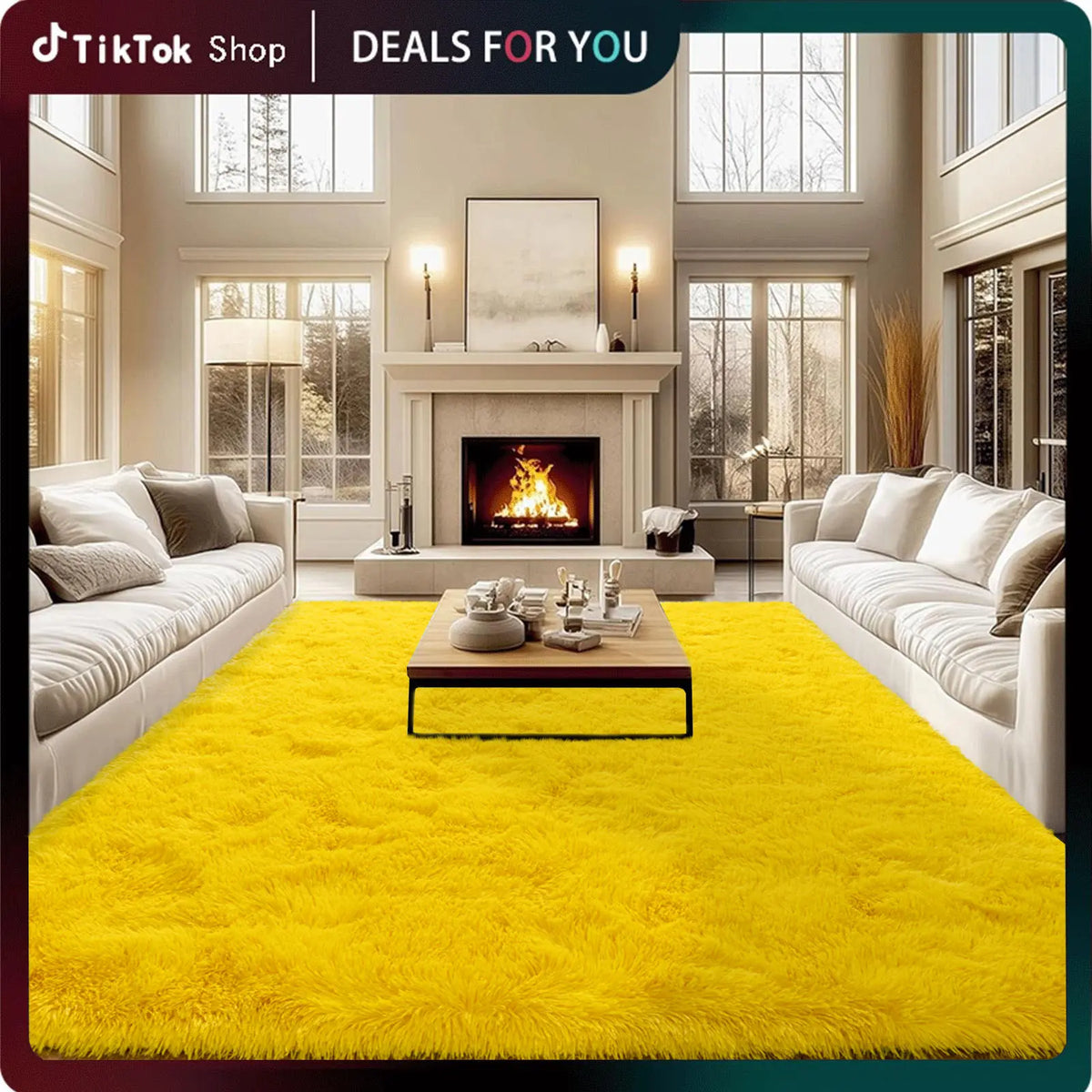 Rezutan Polyester Fluffy Non-Slip Shag Area Rug, Large Soft Unisex Household Item for Living Room & Bedroom, Aesthetic Home Decor, Room Decor