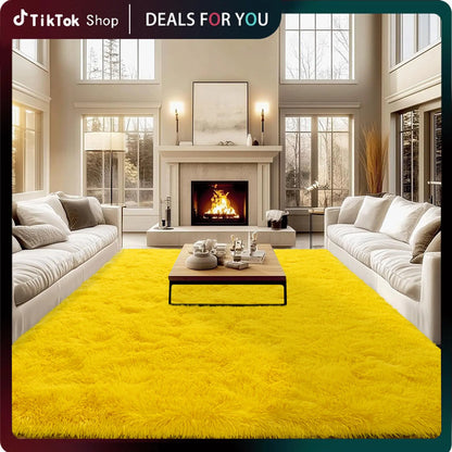 Rezutan Polyester Fluffy Non-Slip Shag Area Rug, Large Soft Unisex Household Item for Living Room & Bedroom, Aesthetic Home Decor, Room Decor