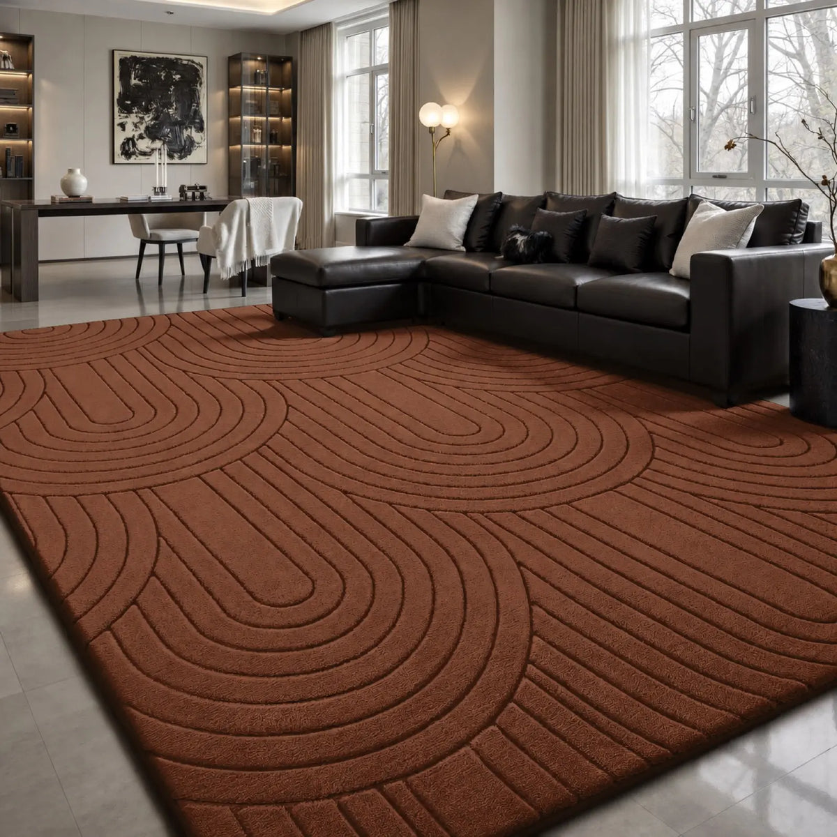 FAMVAL Pet-Friendly Fluffy Area Rug - Fuzzy Floor Shaggy Rug with Geometric Design Tree Ring Jacquard, Soft Thick Modern Carpet for Living Room, Bedroom, Household Items & Room Decor