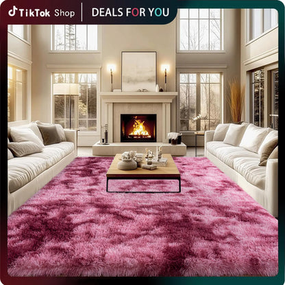 Rezutan Polyester Fluffy Non-Slip Shag Area Rug, Large Soft Unisex Household Item for Living Room & Bedroom, Aesthetic Home Decor, Room Decor