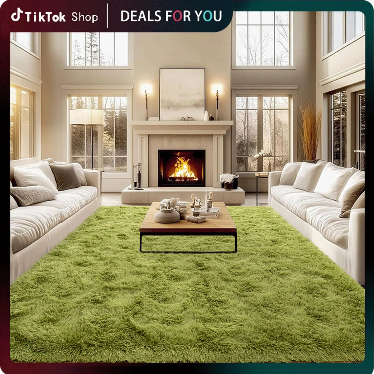 Rezutan Polyester Fluffy Non-Slip Shag Area Rug, Large Soft Unisex Household Item for Living Room & Bedroom, Aesthetic Home Decor, Room Decor