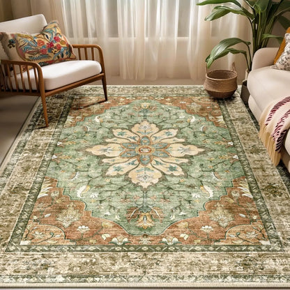 BESTSWEETIE Machine Washable Indoor Area Rug - Large Soft Faux Wool Geometric Aztec Rug, Non-Slip Wrinkle Resistant, OEKO-TEX Certified, for Living Room Decor & Bedroom, Various Sizes, Rustic Farmhouse Essentials