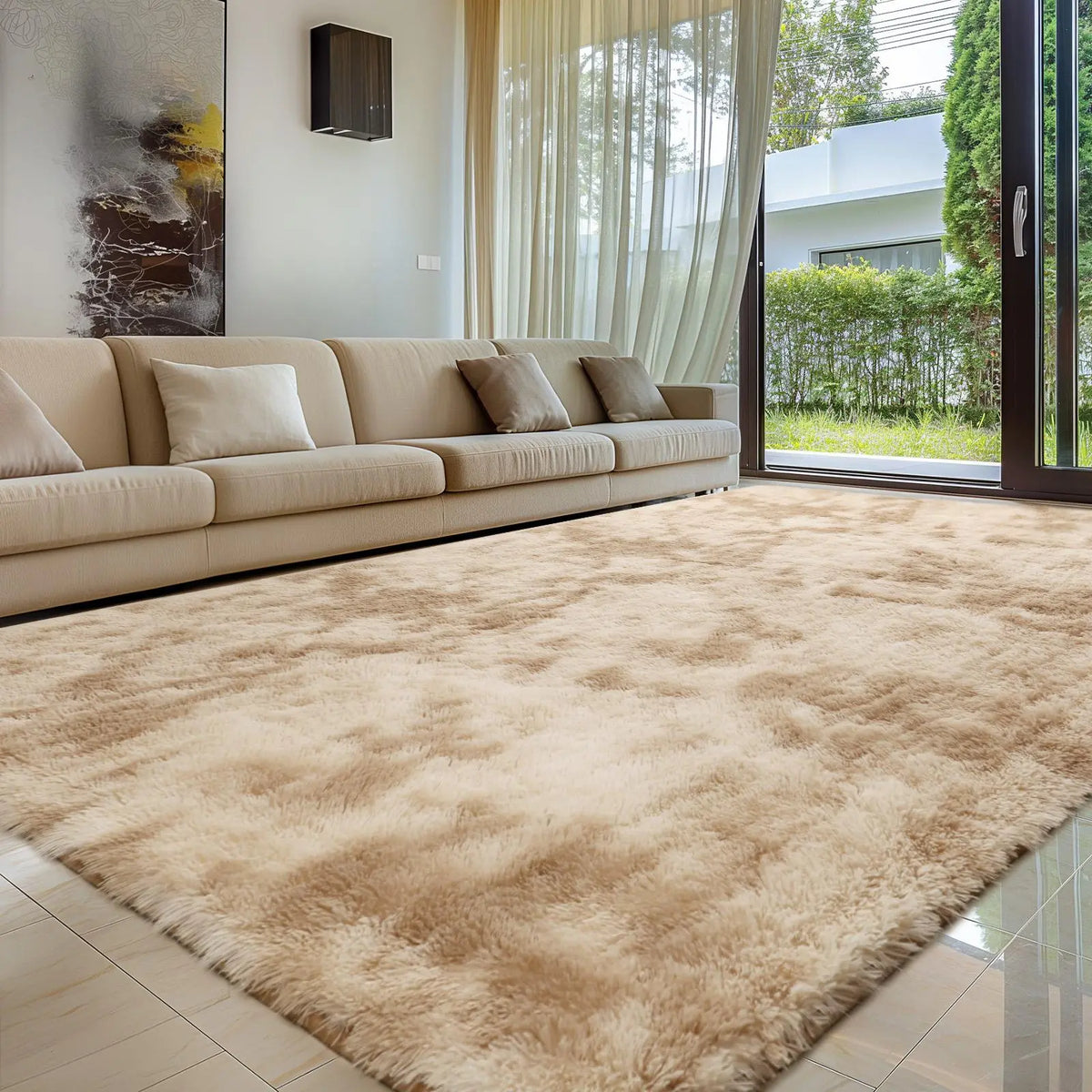FAMVAL Large Decorative Super Soft Wrinkle Resistant Rug for Bedroom, Long Plush Non-Slip Area Rug, Modern Cozy Room Decor for Dorm Apartment Kids Room