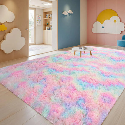 FAMVAL Large Decorative Super Soft Wrinkle Resistant Rug for Bedroom, Long Plush Non-Slip Area Rug, Modern Cozy Room Decor for Dorm Apartment Kids Room