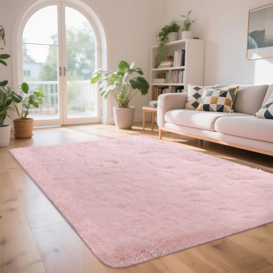 【Moving Season】PLUMLIK Pink Area Rugs For Living Room Bedroom, Upgrade Non Slip Fluffy Soft Pink Shag Carpet, Kid And Pet Friendly, Rugs With 4 Stickers, Indoor Floor Shaggy Plush Rug, Esthetic Decor, Christmas Gifts, room decor for girls, Room Accessor
