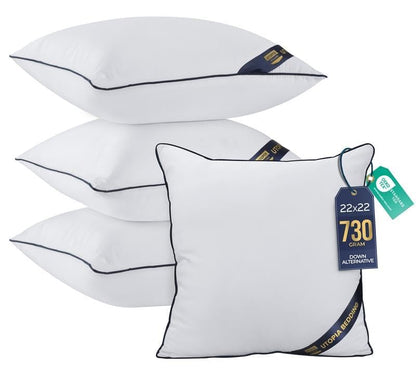 Premium Piping Throw Pillows 18x18, Decorative Pillow Inserts, 4-Pack