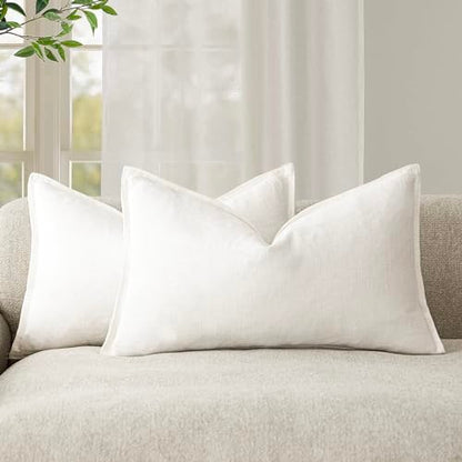 Foindtower Linen Solid Decorative Throw Pillow Covers 20x20 Natural Beige
