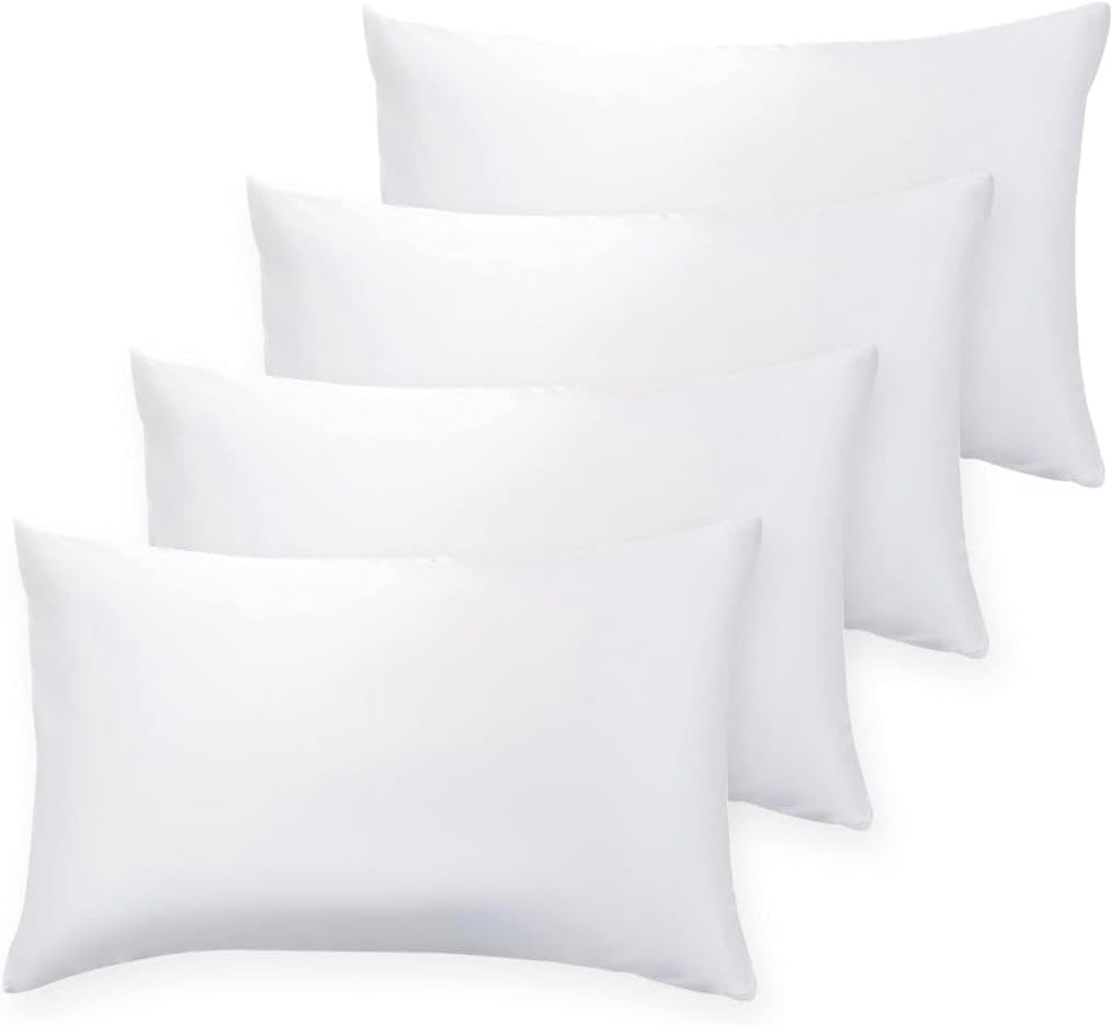 QUBA LINEN Throw Pillow Insert - Pack of 4 White, Down Alternative Pillow Inserts for Decorative Pillow Covers, Throw Pillows for Bed, Couch Pillows for Living Room (12" x 12" (Pack of 4))