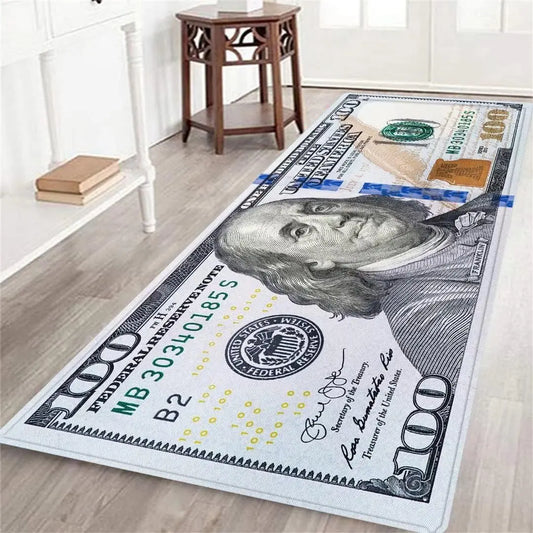 AISOON Washable $100 Bill Print Non-Slip Rubberback Floor Runner Rug - Modern Multicolor, Bedroom Decor, Non-Slip Rug for Hallway, Entryway