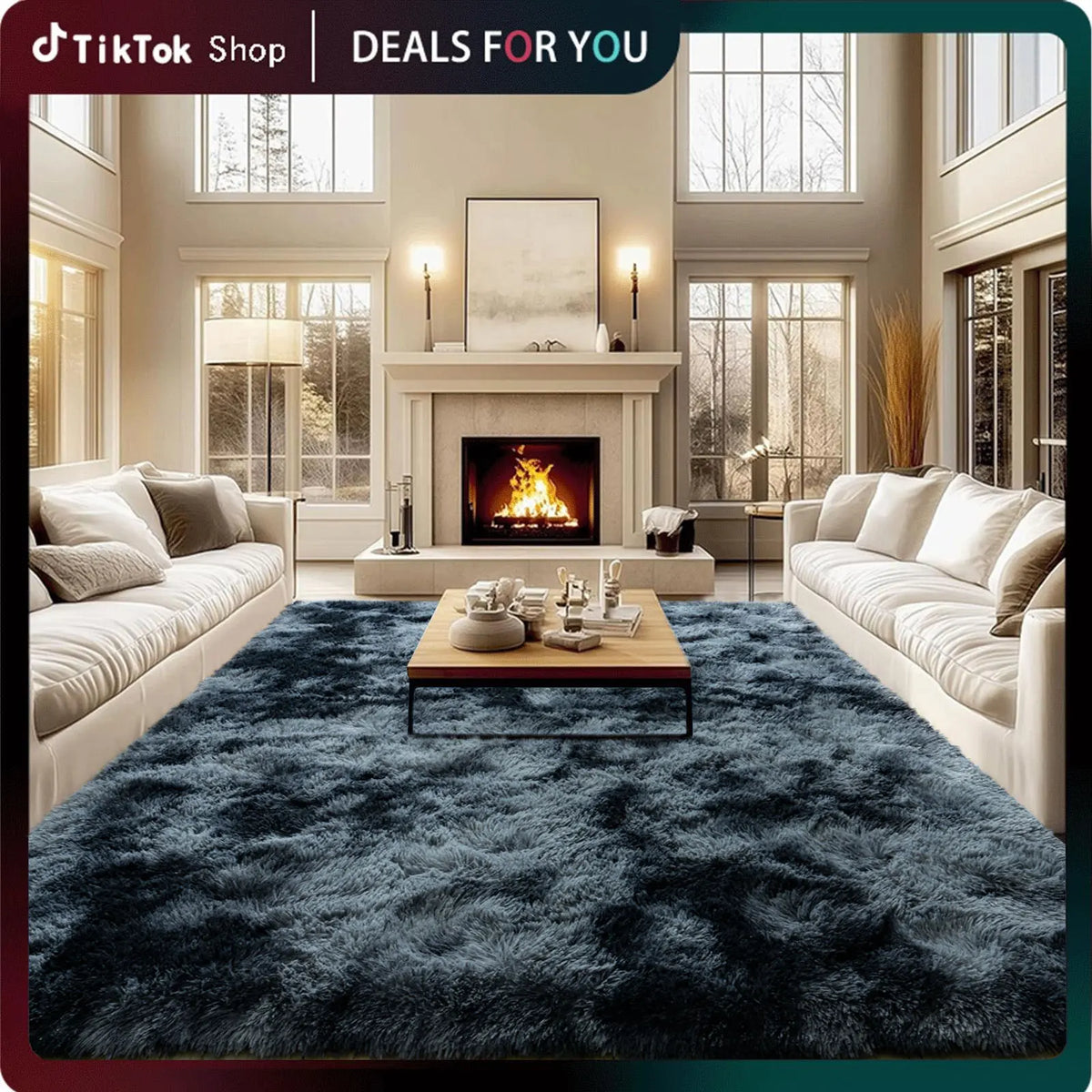 Rezutan Polyester Fluffy Non-Slip Shag Area Rug, Large Soft Unisex Household Item for Living Room & Bedroom, Aesthetic Home Decor, Room Decor