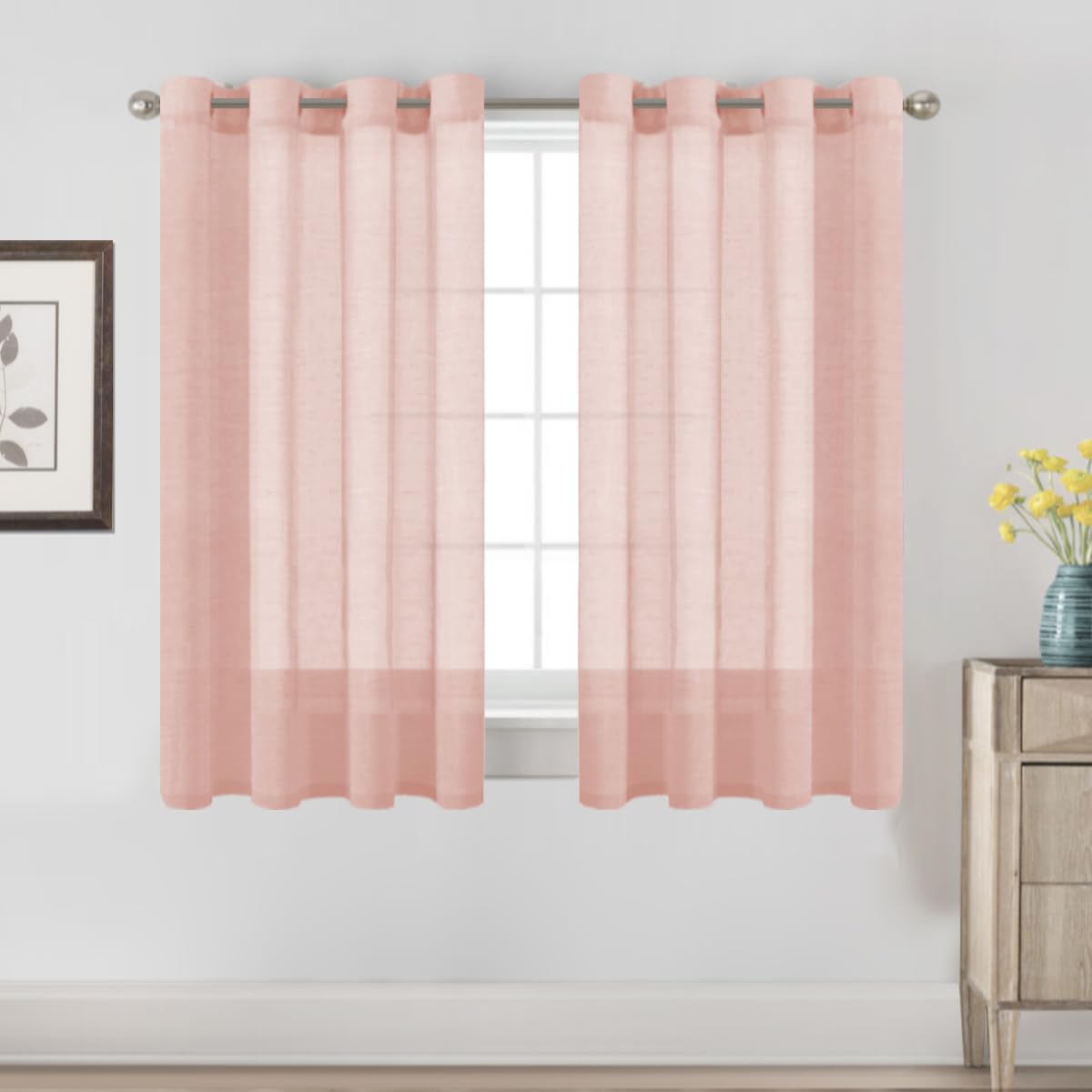 H.VERSAILTEX Natural Linen Sheer Curtains 84" 2 Panels Grommet