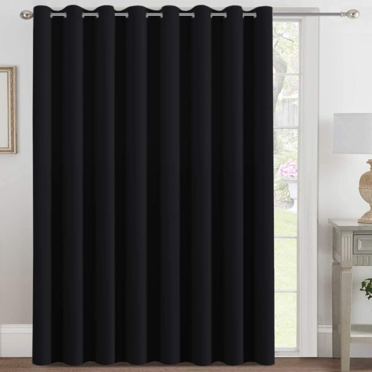 H.VERSAILTEX 100% Blackout Curtains for Bedroom Black Out Curtains 96 inch Thermal Insulated Long Blackout Curtains for Living Room, Energy Saving Curtains for Patio Door Grommet (1 Panel, Jet Black)