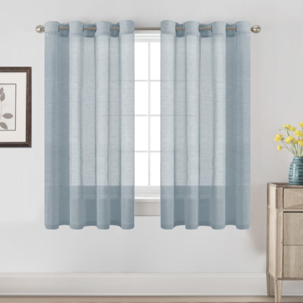 H.VERSAILTEX Natural Linen Sheer Curtains 84" 2 Panels Grommet