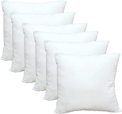 Obruosci Luxury Throw Pillow Inserts, Pack of 6, 18 x 18 inches Hypoallergenic Ultra Soft White Polyester Microfiber Durable Couch Cushion Fillers