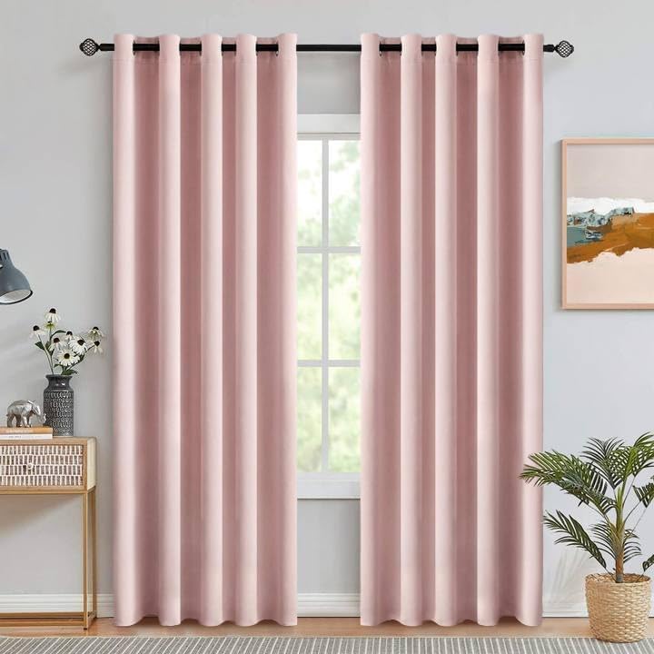 MIULEE Light Pink Blackout Bedroom Curtains Drapes 84 Inch Long 52"x84"