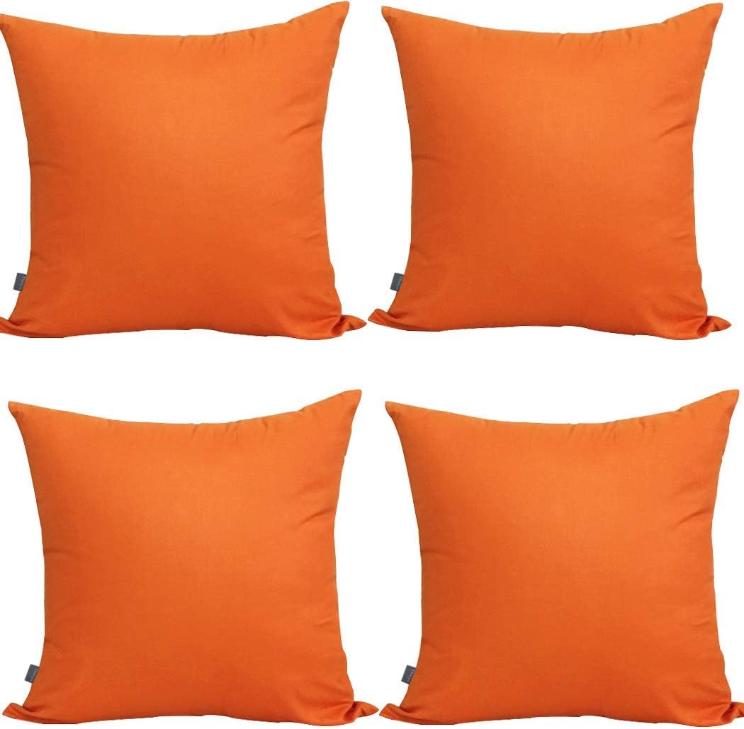 Thmyo 4-Pack 100% Cotton Solid Decorative Throw Pillow Case 18x18 Orange